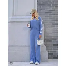 Conjunto Feminino Tricot Calça Pantalona Forrada Blusa Tranças Listras Marca Moda Tendência Aerolook