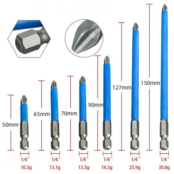 6 Pcs Chaves Bit PH2 Magnética Chave De Fenda Broca Auto Impacto  Antiderrapante