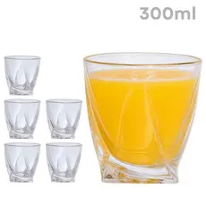 Kit 6 Copos De Vidro Premium 300ml Com Borda Dourada Elegante Para Mesa Posta E Drinks