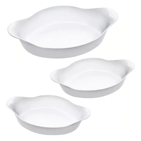 Kit 3 Assadeira Travessa Oval de Vidro Marinex Opaline Branco Forno Airfray Micro-ondas