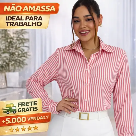 Camisa Social Feminina Elegante Crepinho Premium Manga Longa Gola Colarinho Chic Trabalho M G GG