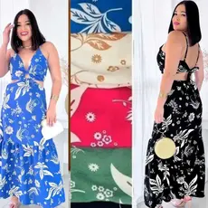 vestido feminino Longo de Argola Decotado roupas femininas