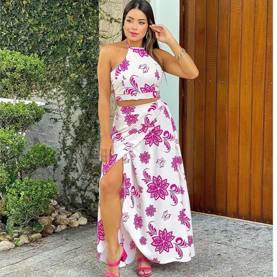 vestido Conjunto Envelope Saia + Cropped Longa Modelo vestido Social roupas femininas