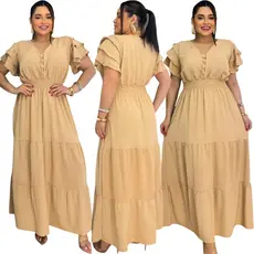 Vestido Feminino Longo Com Bojo e Botoes Funcionais , Lastex Na Cintura Tecido Duna