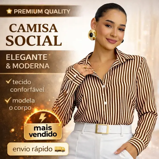 camisa feminina social elegante listrada confortável não amassa modela o corpo do m ao g1
