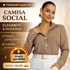 camisa feminina social elegante listrada confortável não amassa modela o corpo do m ao g1