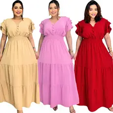 Vestido Feminino Longo Plus Size Bojo + Lastex – Casual e Estiloso com Manga Babado