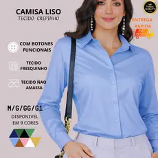 Camisa Social Feminina Manga Longa Tecido Crepinho Blusa Elegante Trabalho M G GG G1 Plus Size