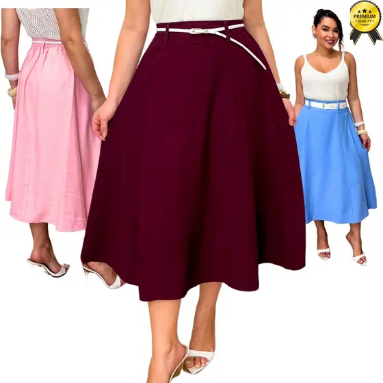 Saia Midi Alfaiataria Marrant Moda Evangélica Elegante Versátil Para Festa social