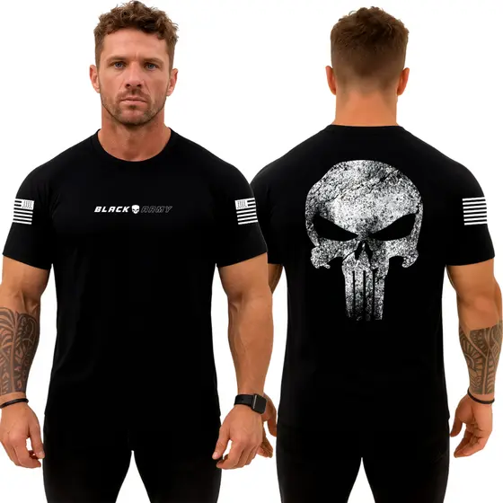 Camiseta Dry Fit Masculina Caveira P/Treino Justiceiro Corroído Black Army