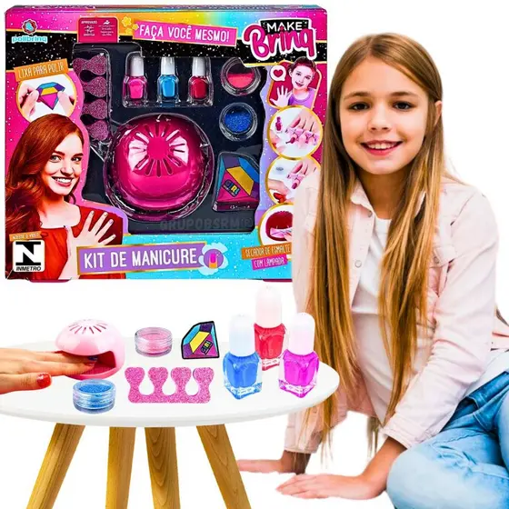Kit manicure infantil salão beleza esmaltes + lixa + cabine secadora de unhas presente menina 5 anos