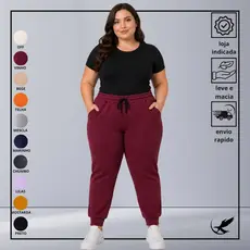 Calça Feminina Plus Size Moletom Grosso Flanelado Inverno Top