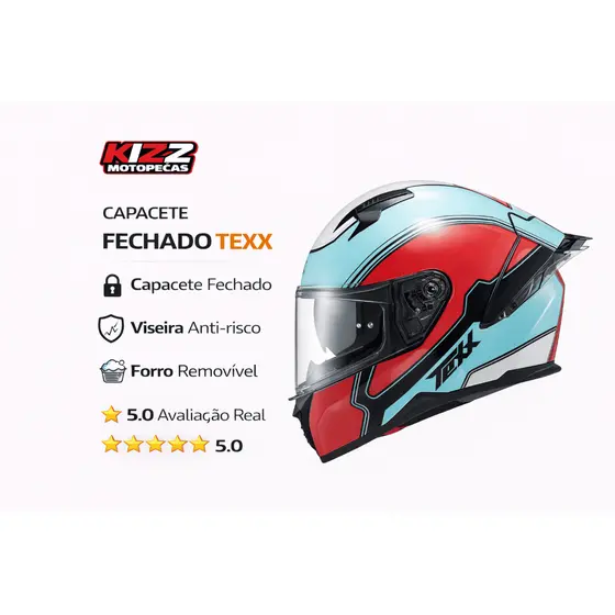 Capacete Fechado Texx Raptor Viseira Anti-Risco Forro Removível Compatível com Intercomunicador
