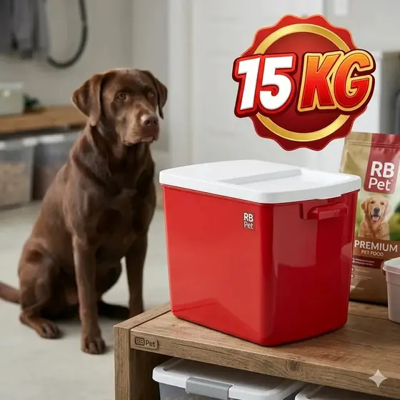 Porta Ração RB Pet 15kg Vermelho: Organizador Premium Vedação - Praticidade e Higiene para sua Casa