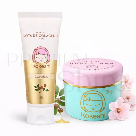 Gota de Colágeno Kokeshi 45g + Hidratante Creme Facial Pele De Porcelana 30g Milagre do Arroz - Kit