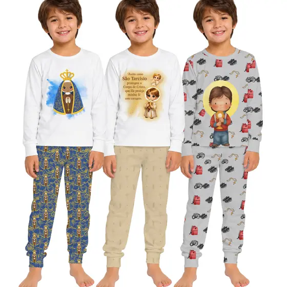 CONJUNTO PIJAMA INFANTIL MASCULINO SANTO - SANTINHO - PIJAMA CATÓLICO - CALÇA E BLUSA