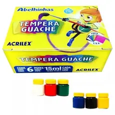Tinta Têmpera Guache Acrilex 6 Cores 15ml Kit Tinta Escolar Atóxica
