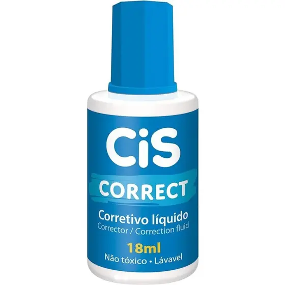Corretivo Líquido CIS Lavável 18ml Secagem Rápida Escolar e Escritório