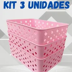 Kit 3 Cestos Organizadores Caixa Organizadora Colorido 16x13 Multiuso