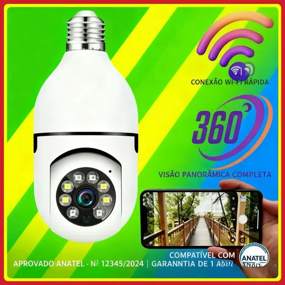 Câmera Inteligente Lâmpada JORTAN 360° Full HD 1080P Controle Celular Visão Noturna Colorida