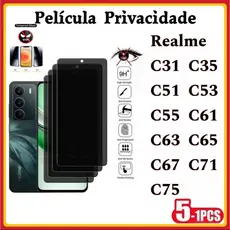 Película Privacidade 3D Vidro Temperado Anti Spy Realme C85 C75 C71 C67 C65 C63 C61 C55 C53 C51 C35 C31
