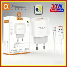 Kit Carregador 30W Turbo 6.1A USB + Cabo tipo c Carregamento rápido original A’Gold