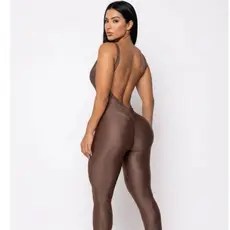 Macacão Verão Feminino Longo Empina Bumbum Costa Nua Decote Treino Academia Roupa fitness  suplex