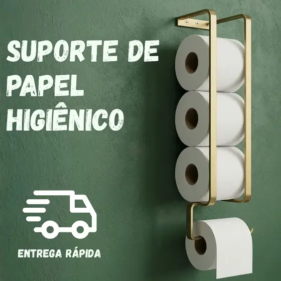 Suporte de Papel Higiênico de Parede Acompanha Parafuso e Fita Para Instalação Dourado Preto Prata