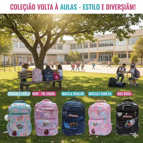 Mochila Escolar Infantil e Juvenil Costas