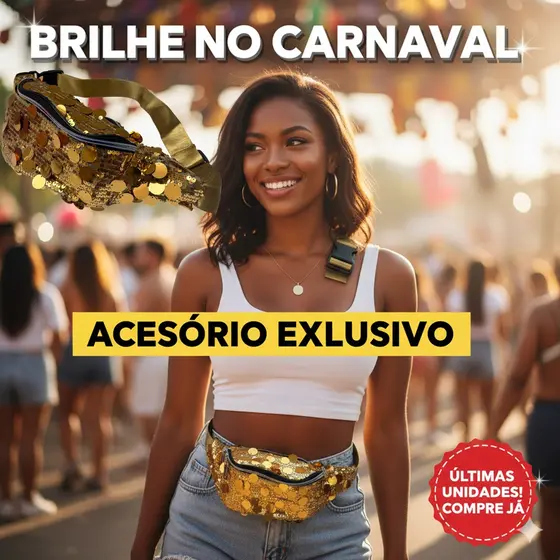 Pochete Feminina Holográfica Brilho Paetê Iridescente Festival Carnaval Alça Ajustável