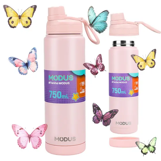 MODUS Garrafa Térmica 750ml Inox Quente e Frio Base De Silicone Removível Com Bico Rosqueável