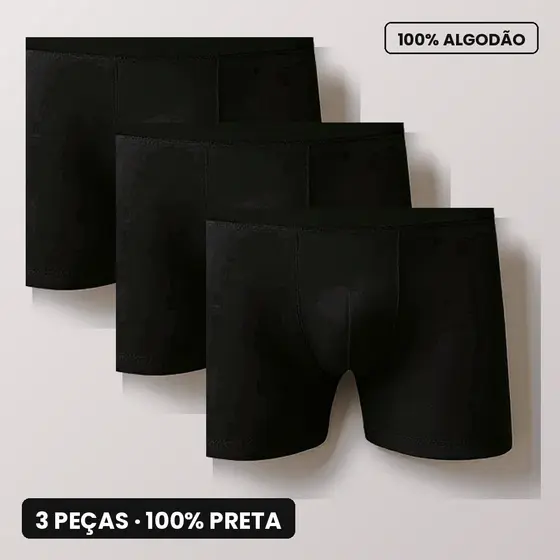 Kit 3 Cuecas Boxer Algodão Cotton Adulto Fábrica Elastano Cores Escuras Forrada