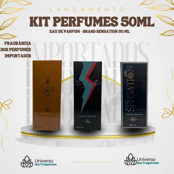 KIT COM 3 PERFUMES DE 50ML CADA - BRAND SENSATION - EAU DE PARFUM - PERFUMES MASCULINOS - N° 508, 504 & 507