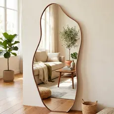 Espelho De Chão/parede Orgânico 90x37 Moldura Couro