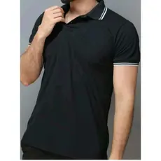 Camisa pólo masculina com gola listrada