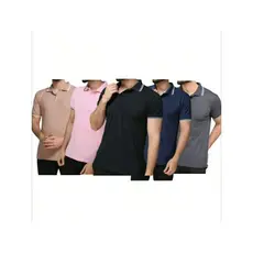 Kit 5 Camisa pólo masculino com gola Bordas finas contrastantes  Verão  Solto  Assimétrico