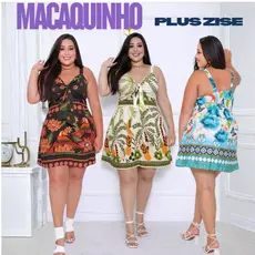 Vestido Macaquinho/ Feminino /Plus Size / Short Saia Alça / crepe estampado;