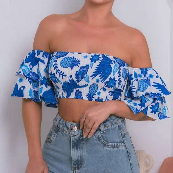 Top Cropped Feminino Floral Moda Verao