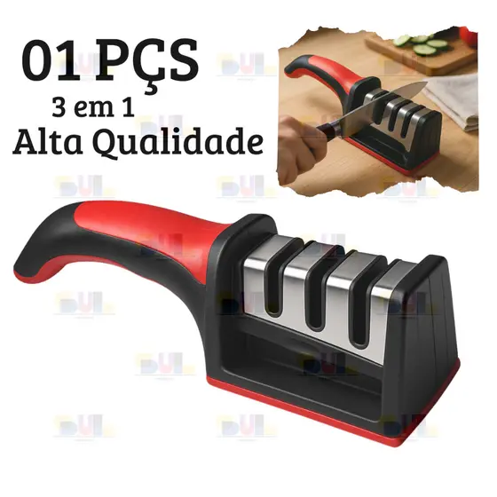 Afiador Amolador De Facas Em Aço Inox Com 3 Lamina