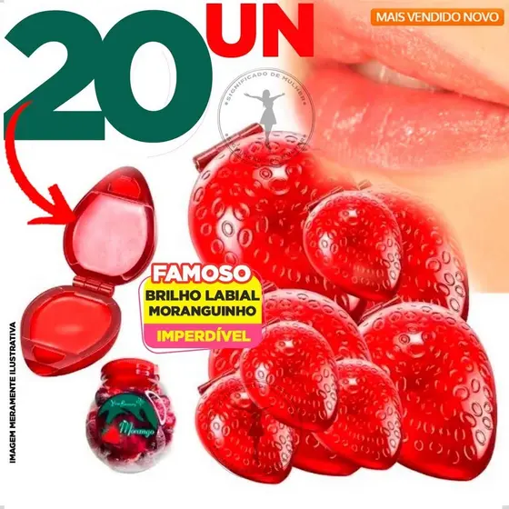 Kit com 5/6/8/10 /20Brilhos Labiais e Batons Cremosos Moranguinho Morango 10g – Hidratação, Brilho Morango