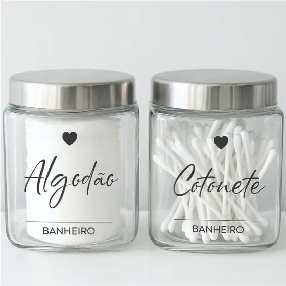 Kit com 90 Adesivos para Despensa Lavanderia e Banheiro Linha Premium Modelo Coração Stickers Tupperware