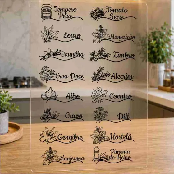 Kit Adesivos Transparentes para Potes de Tempero Premium Cozinha Organizada com Facilidade