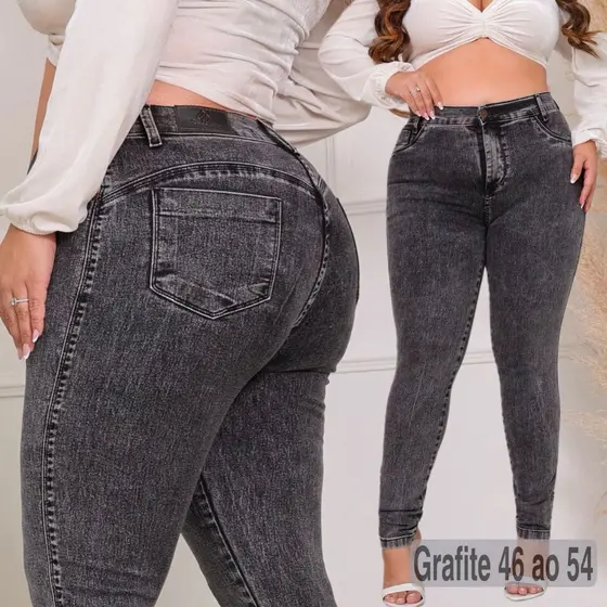 Calça Jeans Feminina Plus Size Skinny Cintura Alta Levanta Bum Bum
