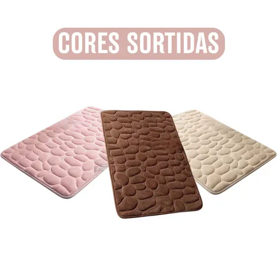Tapete de Banheiro em Relevo de Paralelepípedo Antiderrapante Absorvente Seca Rápido