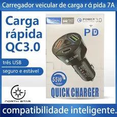Carregador Veicular Carro Turbo Universal 3 Portas Usb 1 Porta 3.0 Quick Charger