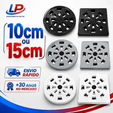 Ralo Abre e Fecha de Plástico 10cm Ou 15cm Quadrada ou Redonda (Branco, Preto, Cinza Escovado) Banheiros Lavanderias