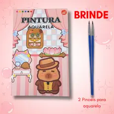 Livro De Colorir Aquarela Tinta Inclusa Capivara 24 Desenhos Brinde 2 Pinceis