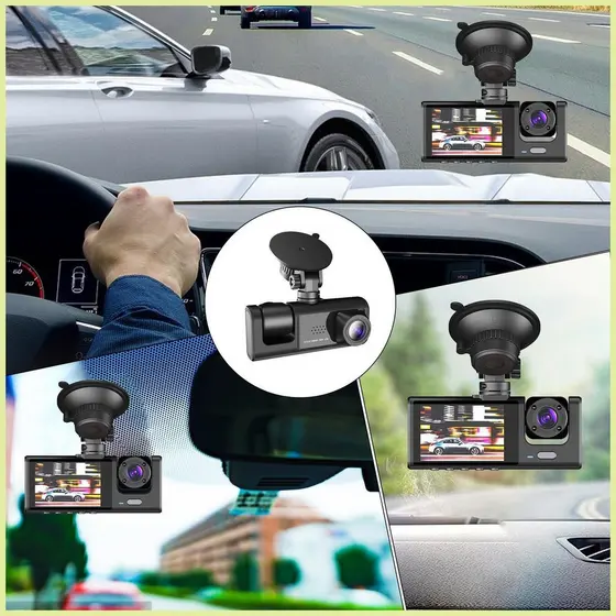 Câmera Veicular 1080p HD Tripla Visão Noturna 170° com Gravação em Loop e Instalação Fácil