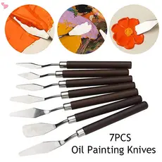 7Pcs Conjunto Faca Para Pintura A Óleo De Arte Em Aço Inoxidável Ferramentas De Desenho De Espátula Artista Bolos