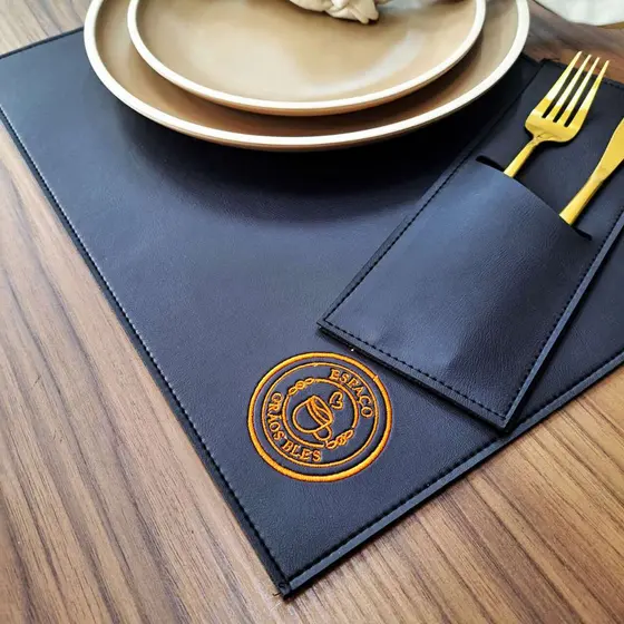12 Jogos Americanos bordado couro sintético sousplat restaurante com logocolorido dupla face padaria
